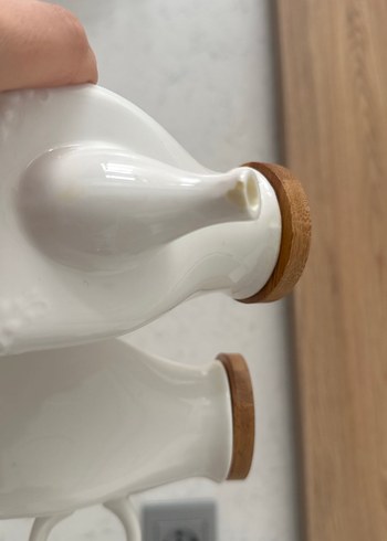 Diğer Ahşap Kapaklı Beyaz Seramik yağdanlık seti
