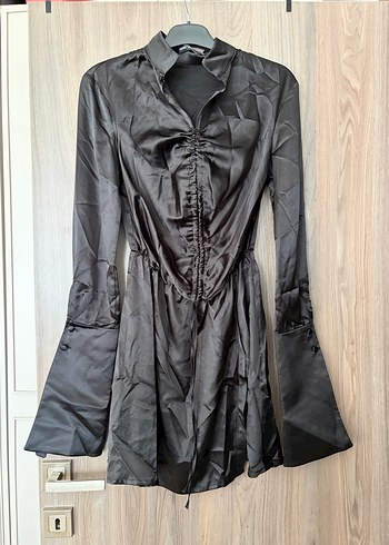 Düğmeli Siyah Gotik Mini elbise - Görsel 2