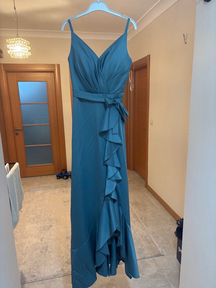 Mavi Drapeli Uzun Abiye Elbise - Görsel 2