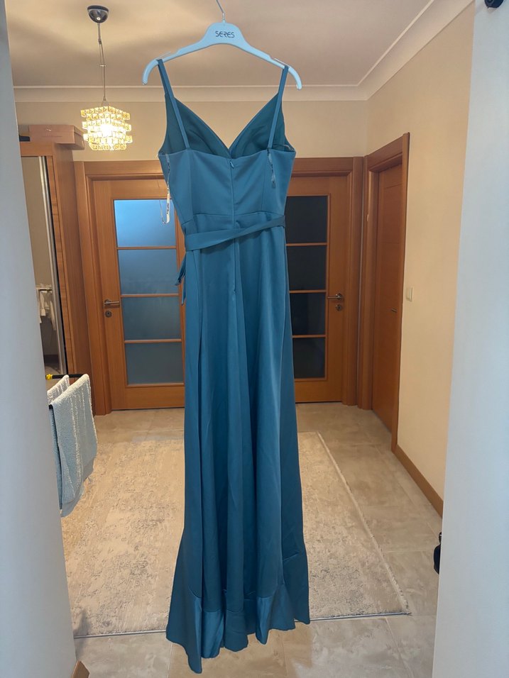 Mavi Drapeli Uzun Abiye Elbise - Görsel 5