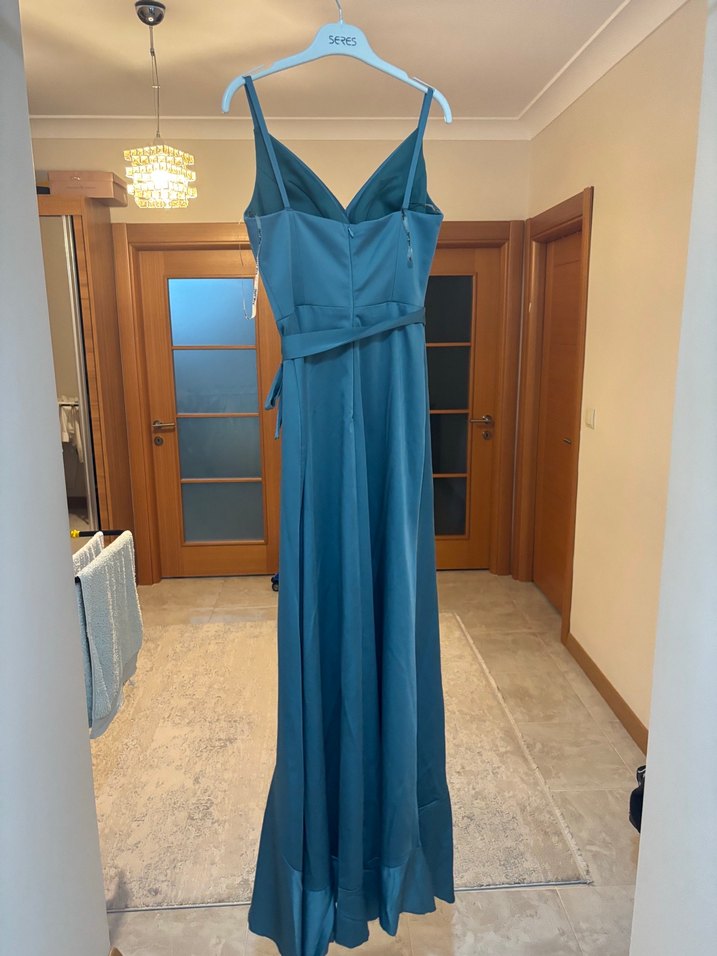 Mavi Drapeli Uzun Abiye Elbise - Görsel 4