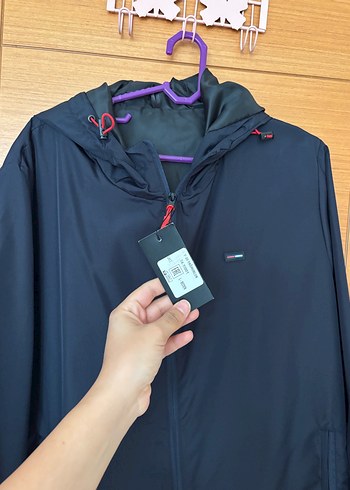 Unisex Lacivert Kapüşonlu Yağmurluk - Görsel 3