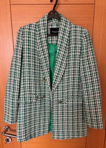 Düğmeli Yeşil Ekose Kadın Blazer Ceket - Görsel 2