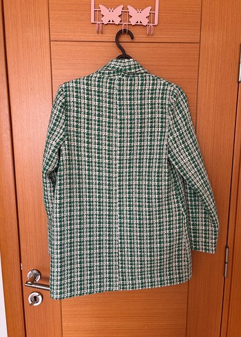 Düğmeli Yeşil Ekose Kadın Blazer Ceket - Görsel 6
