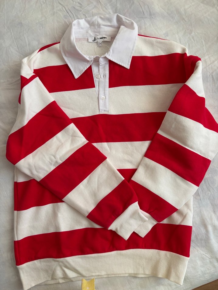 Kırmızı Beyaz Çizgili Uzun Kollu  kazak - Görsel 2