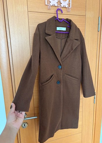 Kahverengi Düğmeli Kadın Kaban - Görsel 4