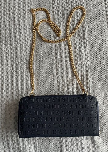 Zühre Altın Zincir Askılı Koyu Lacivert Deri Çanta - Görsel 2