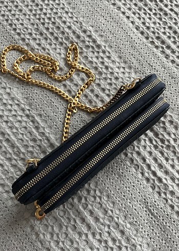 Zühre Altın Zincir Askılı Koyu Lacivert Deri Çanta - Görsel 3