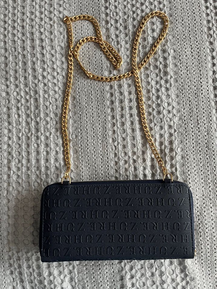 Zühre Altın Zincir Askılı Koyu Lacivert Deri Çanta - Görsel 2