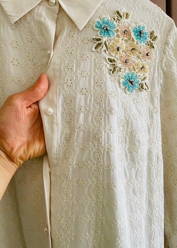 Düğmeli Beyaz Uzun Keten Elbise - Görsel 5