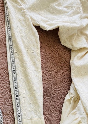 Düğmeli Beyaz Uzun Keten Elbise - Görsel 8