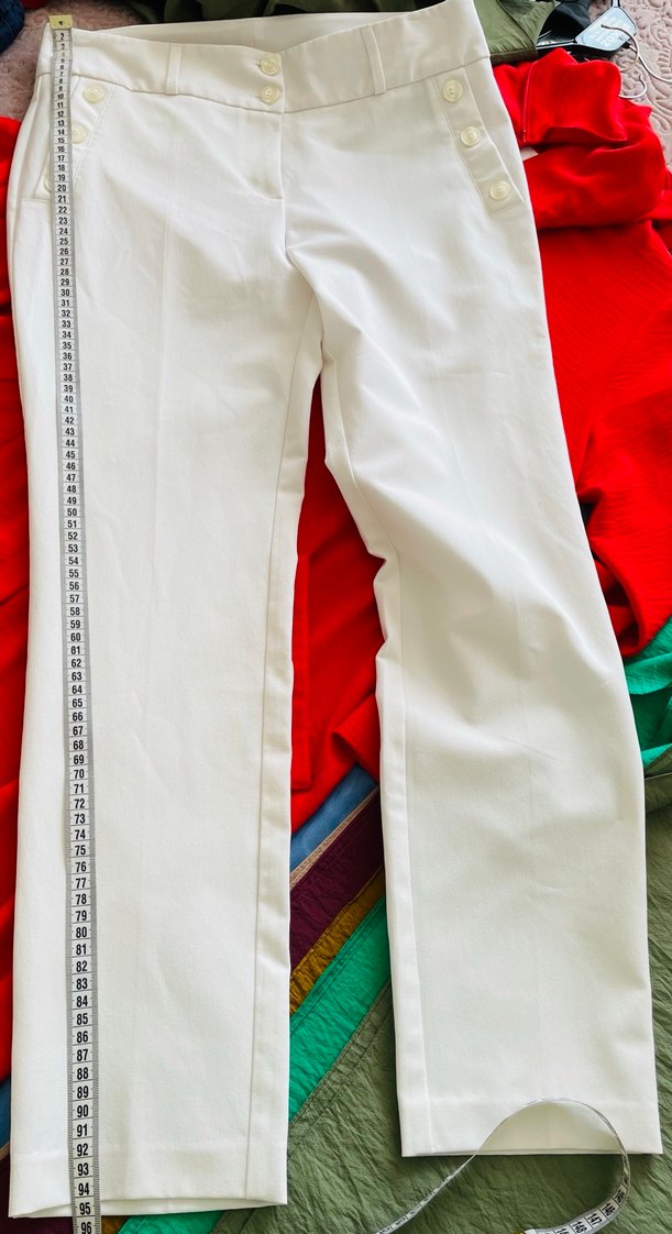 Düğmeli Beyaz Kadın Kumaş Pantolon - Görsel 5