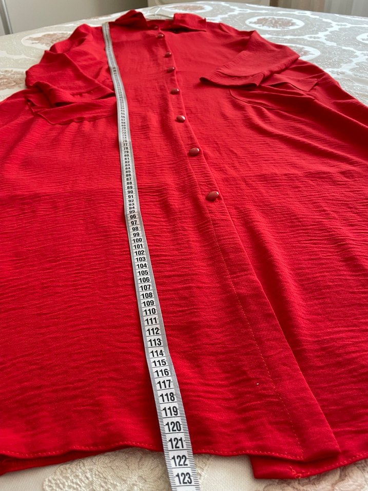 Setrms Kırmızı Düğmeli Uzun Kadın Elbisesi - Görsel 4