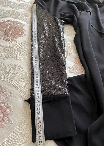 2Yaka Uzun Siyah Kadın Elbise, Payetli Kollu - Görsel 6