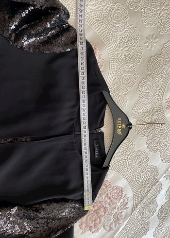 2Yaka Uzun Siyah Kadın Elbise, Payetli Kollu - Görsel 5