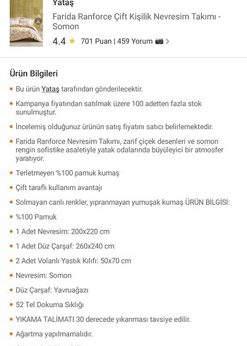 Yataş Farida Ranforce Çift Kişilik Nevresim Takımı
