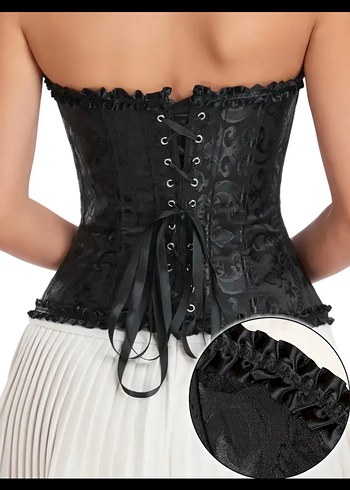 l Beden Düğmeli Siyah Straplez Gotik Büstiyer Victorian gotik korse