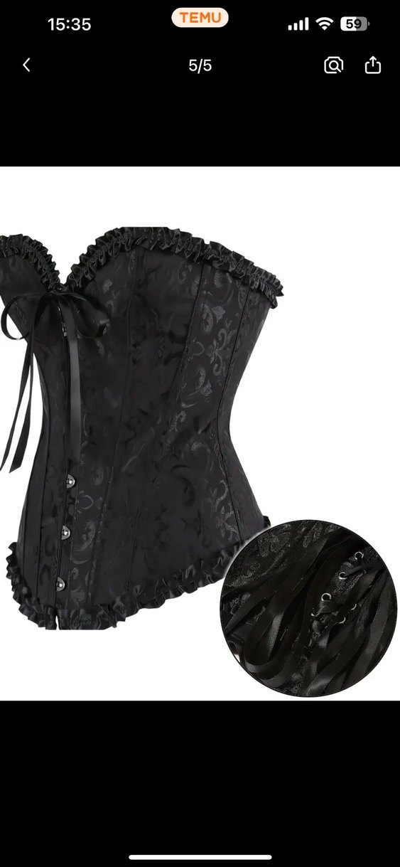 Düğmeli Siyah Straplez Gotik Büstiyer Victorian gotik korse - Görsel 2