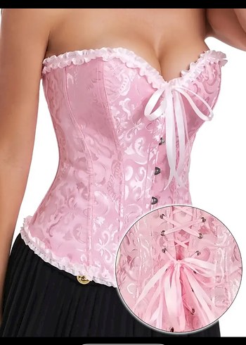 Pembe Dantel Detaylı Straplez Büstiyer Victorian gotik korse