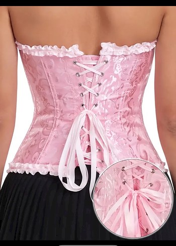 m Beden pembe Renk Pembe Straplez Dantel İşlemeli Bustiyer Victorian gotik korse