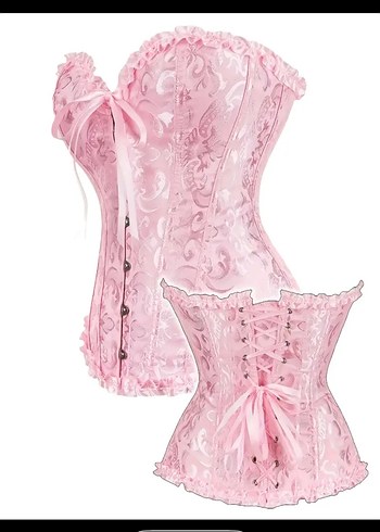 Pembe Straplez Dantel İşlemeli korse Gotik korse - Görsel 2