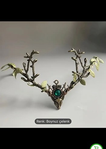 Kahverengi Kürklü Boynuzlu Örgü Tac Gotik taç elf tacı - Görsel 2