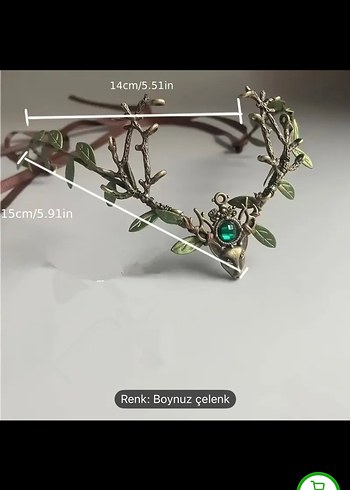 Kahverengi Kürklü Boynuzlu Örgü Tac Gotik taç elf tacı - Görsel 3