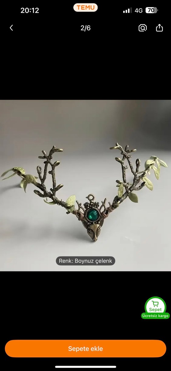 Kahverengi Kürklü Boynuzlu Örgü Tac Gotik taç elf tacı - Görsel 2