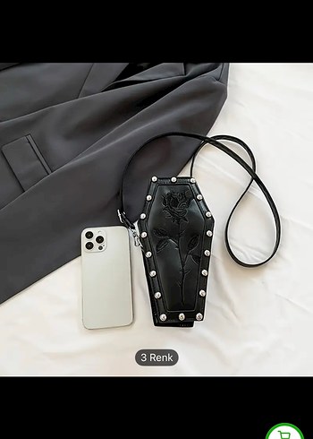 Siyah Nakışlı Deri Gotik Kadın Çanta tabut model çanta - Görsel 3