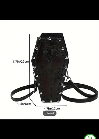 Siyah Nakışlı Deri Gotik Kadın Çanta tabut model çanta - Görsel 2