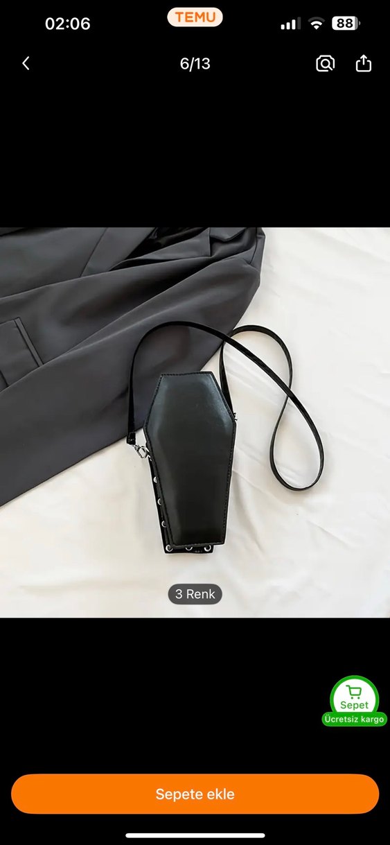 Siyah Nakışlı Deri Gotik Kadın Çanta tabut model çanta - Görsel 4