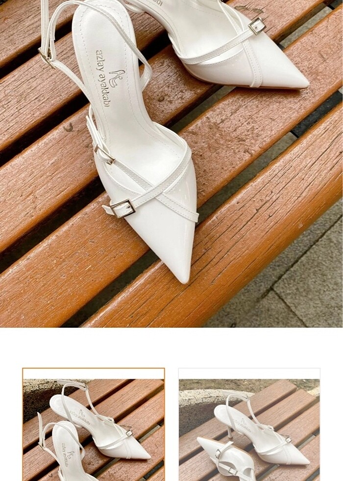 Beyaz Tokalı İnce Topuklu Ayakkabı - Görsel 2