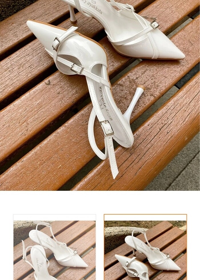 Beyaz Tokalı İnce Topuklu Ayakkabı - Görsel 3