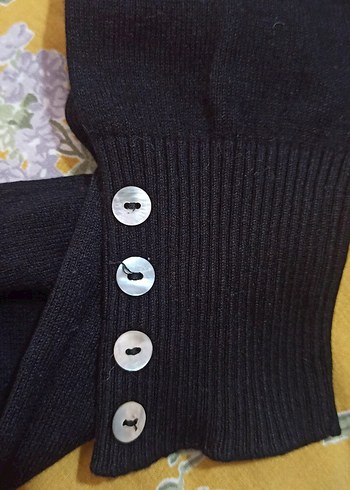 Siyah Kadın İnce Örgü Yün Kazak - Görsel 3