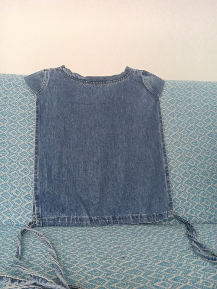 Kız Çocuk V Yaka Kolsuz Mavi Denim Yelek - Görsel 2