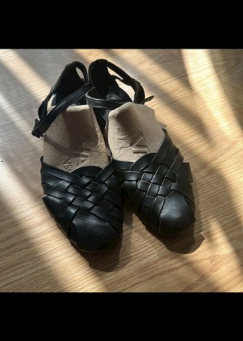Kadın Siyah Örgülü gerçek deri Sandalet