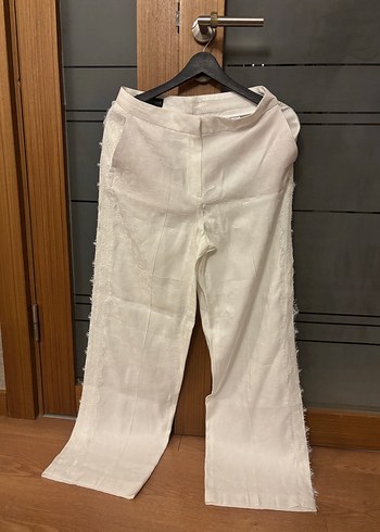 Beyaz  Rahat Kesim Kadın Pantolon - Görsel 3