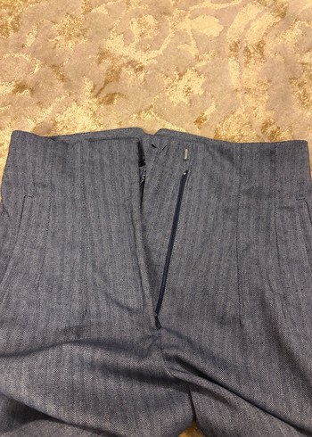 Gri Çizgili Normal Paça Kadın Kumaş Pantolon - Görsel 8