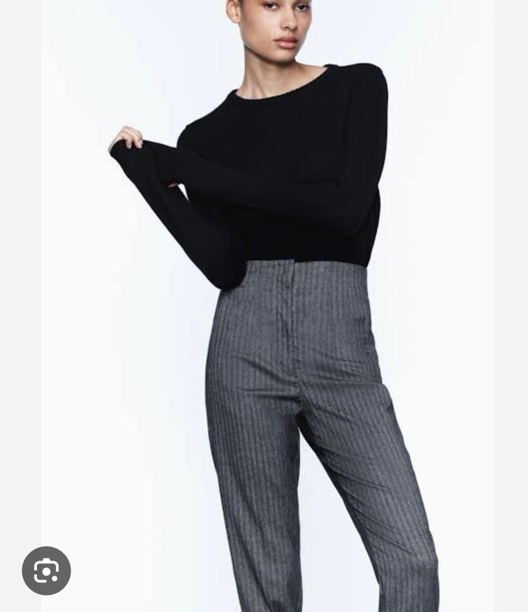 Gri Çizgili Normal Paça Kadın Kumaş Pantolon - Görsel 2