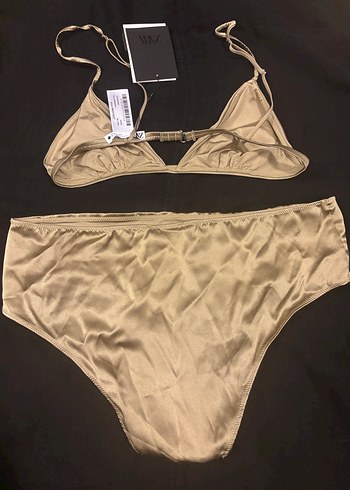 Bej veya yeşil Parlak İpli Kadın iç çamaşır Takımı ipek - Görsel 3