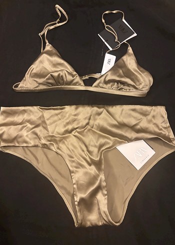 Bej veya yeşil Parlak İpli Kadın iç çamaşır Takımı ipek - Görsel 4