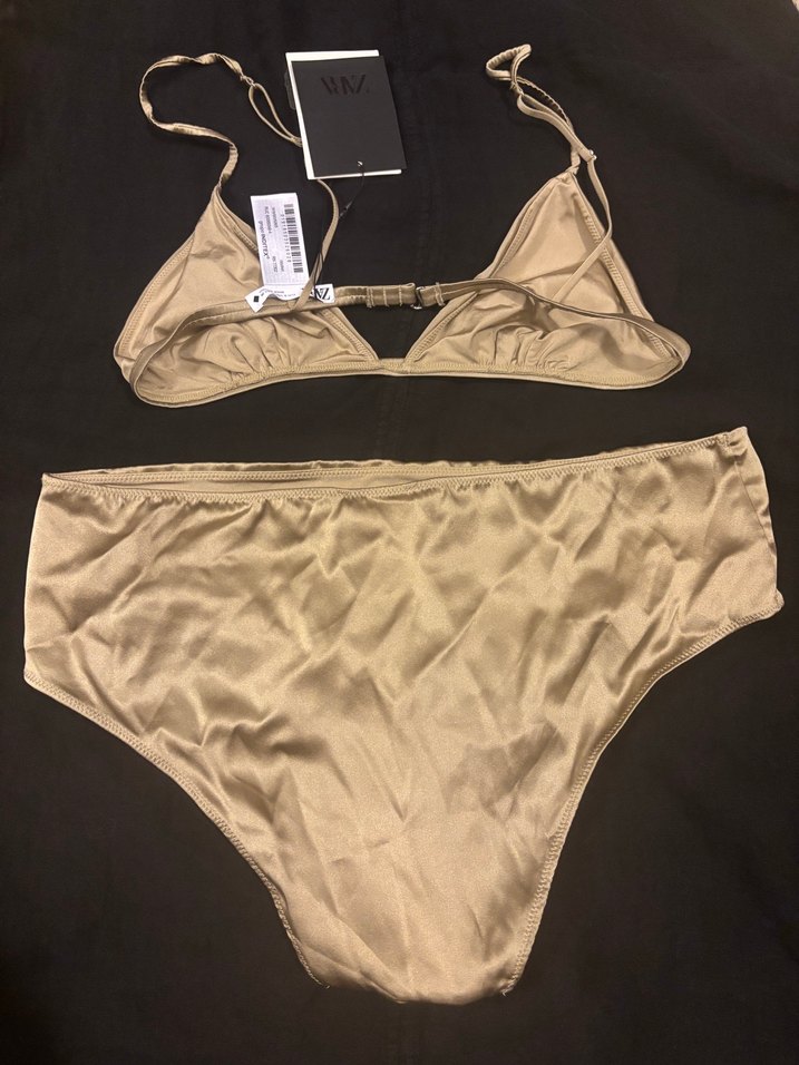 Bej veya yeşil Parlak İpli Kadın iç çamaşır Takımı ipek - Görsel 3