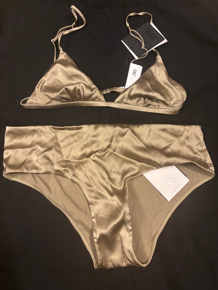 Bej veya yeşil Parlak İpli Kadın iç çamaşır Takımı ipek - Görsel 4