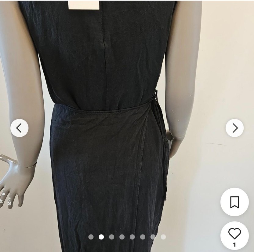 Siyah Keten V Yaka Uzun Elbise - Görsel 2