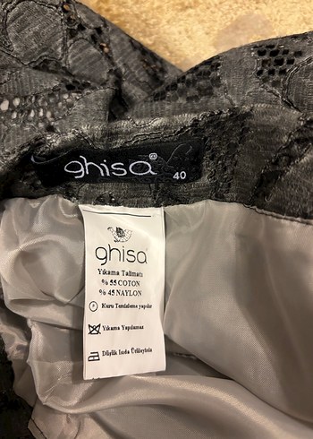 Gri Dantel yarım  Kollu etek bluz takım - Görsel 5