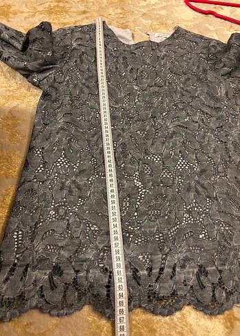 Gri Dantel yarım  Kollu etek bluz takım - Görsel 6