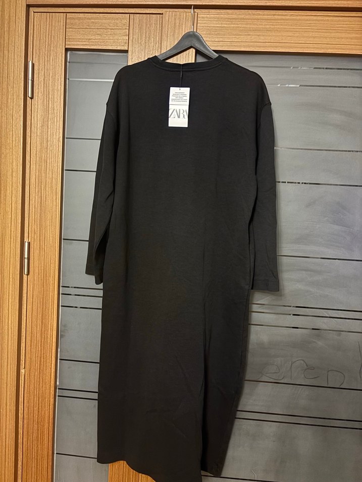 Antrasit füme renk Uzun Kollu Salaş Elbise - Görsel 2