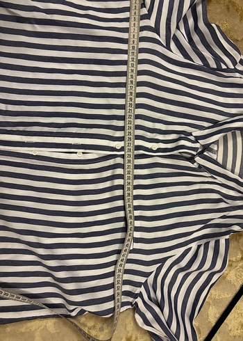 Lacivert beyaz Çizgili Kadın  Gömlek - Görsel 4