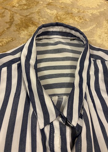 Lacivert beyaz Çizgili Kadın  Gömlek - Görsel 5