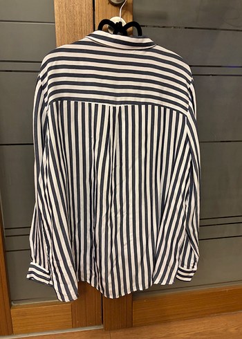 Lacivert beyaz Çizgili Kadın  Gömlek - Görsel 2